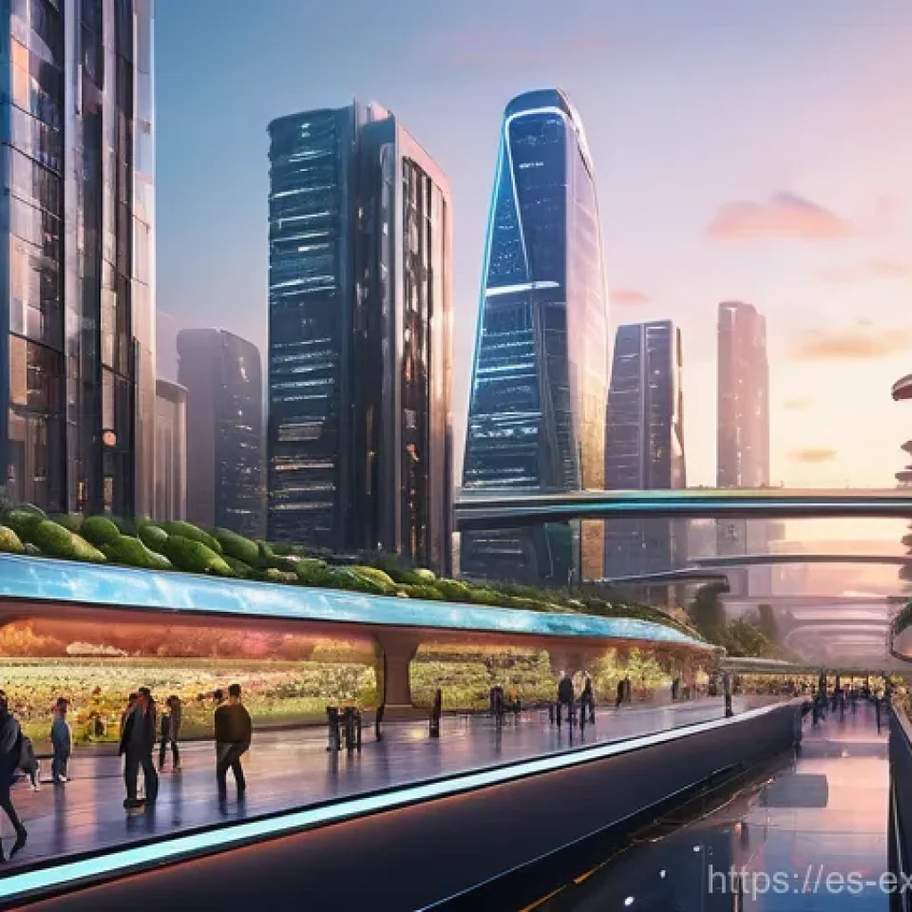 유추의 적용  다양한 산업에서 - **A Bustling, Futuristic Smart City at Sunset**
    A vibrant, wide-angle shot of a futuristic smart...