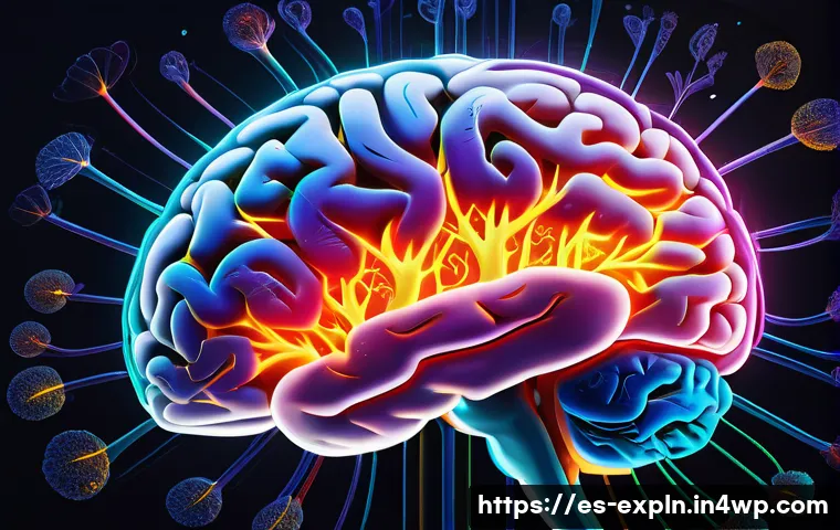 메타포와 유추의 신경과학적 기초 - A highly detailed digital illustration of a human brain illuminated with vibrant neural networks con...