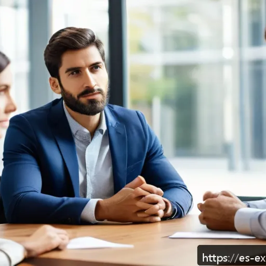 유추의 활용 직장 내 갈등 해결 - A modern office meeting scene in a vibrant Spanish corporate environment, showing diverse colleagues...